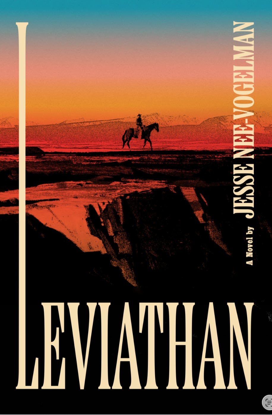 Leviathan book cover, a rider silhouetted against an orange and red landscape